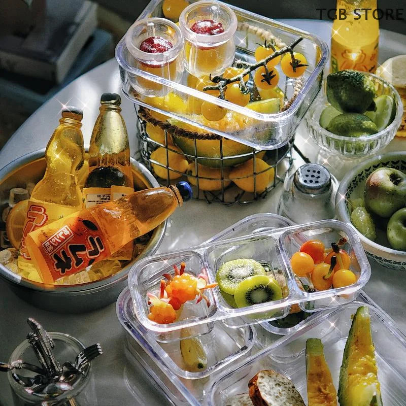 1/6 Dollhouse Mini Kitchen Storage Box Models Set Vegetable Preparation Fresh Keeping Lunch Box Tableware Decor
