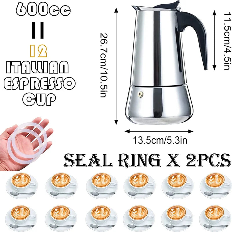 Coffee Pot Stainless Steel Filter Italian Espresso Latte Stovetop Percolator Tool 200/300/450/600Ml Moka Coffee Maker Coffee Pot