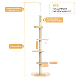 Adjustable Height Cat Tree for Indoor, Floor to Ceiling Cat Tower with Scratching Posts, Cat Scratcher Furniture, Kitten Toys