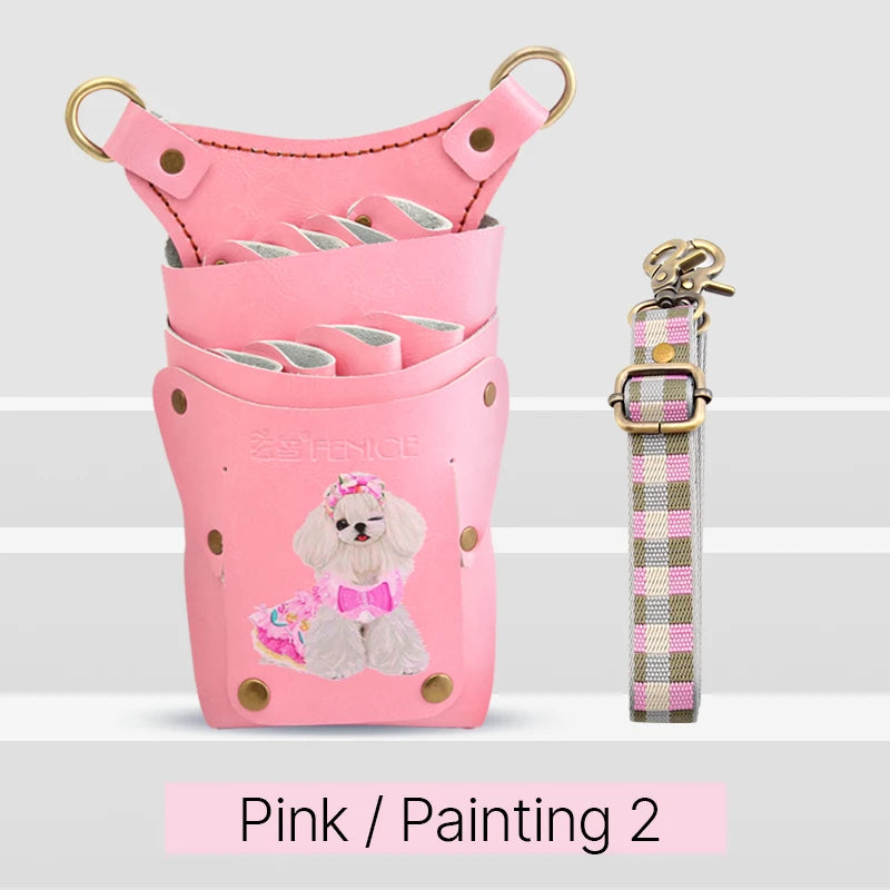 Fenice scissors storage bag,hold 8 scissors, 8 paintings, 6 colors cowhide,waist bag, pet beautician, barber's special waist bag