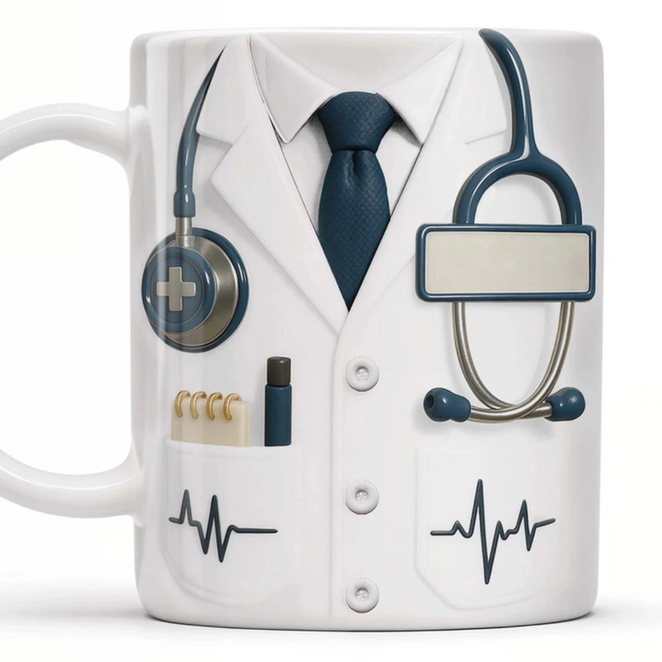 3D Stethoscope & Heartbeat Pattern - Personalized Doctor Name Gift for Medical Professionals,hospital office coffee mug
