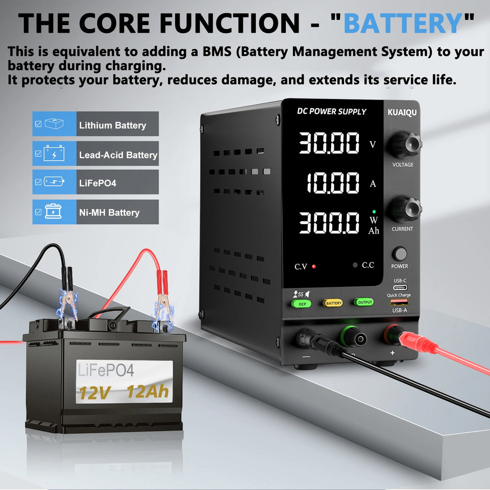 Adjustable DC Power Supply 30V 5A 10A,Bench Power Supply,24V 36V 48V 72V Battery Charging,Reverse Polarity Protection,Activate