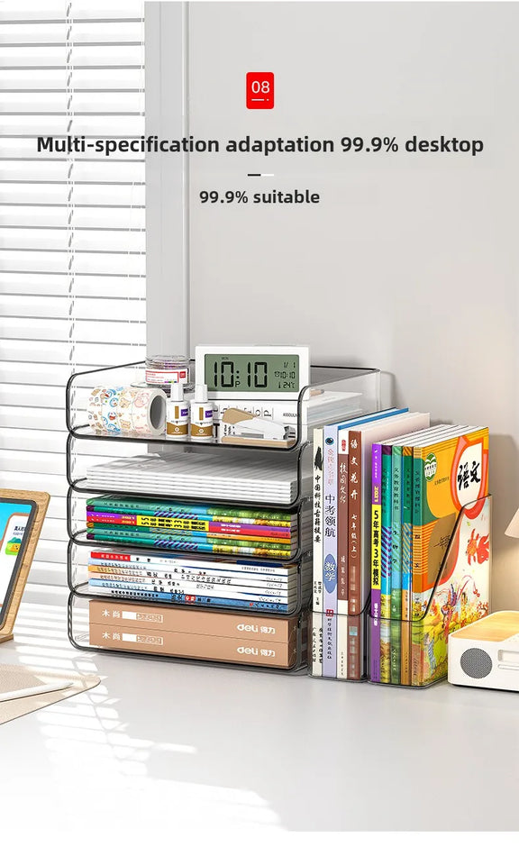 Desk Letter Tray Set, A4 Size Clear PET Stackable Document Organizer Office Desktop File Paper Holder Book Storage Rack.
