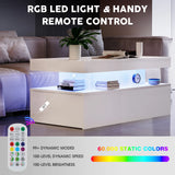 Coffee Table with Storage, White  High Gloss Coffee Table for Living Room with LED RGB Lights 2 Drawer Storage and Open Shelf