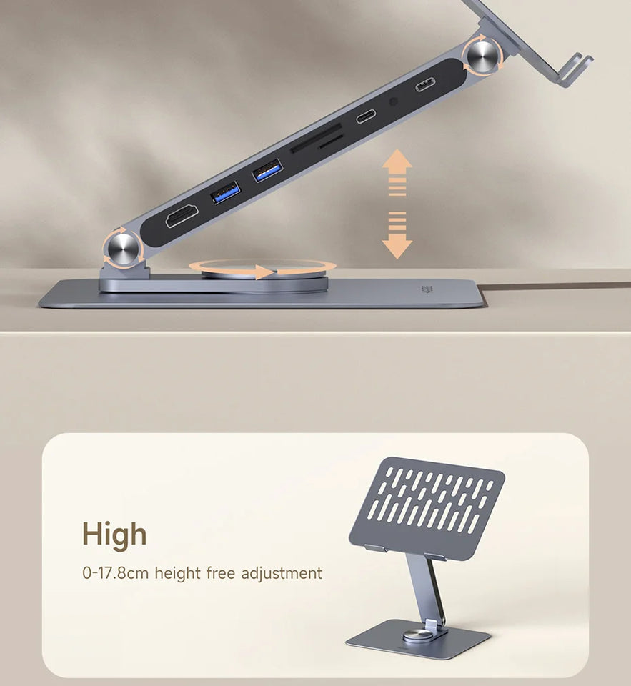 Hagibis Adjustable Aluminum Laptop Stand for Desk with USB C Dock Ergonomic Laptop Riser USB C Hub For Macbook Windows Notebook