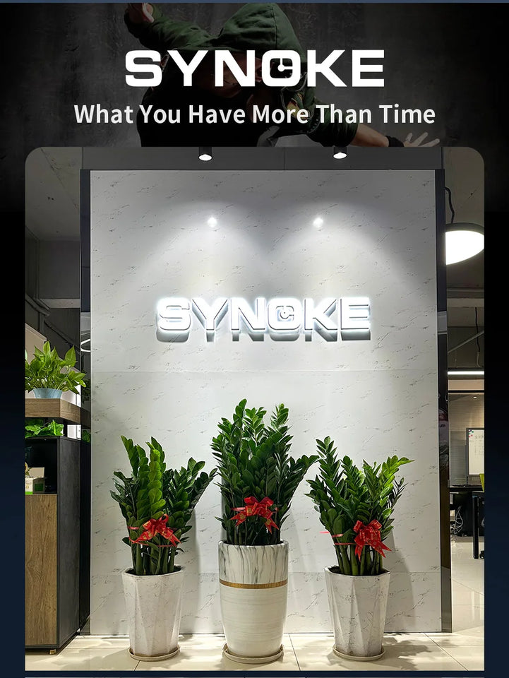 SYNOKE Stainless Steel watchband Chrono Sport Watches Men Back Light Display Digital Wristwatch Waterproof plastic watch case