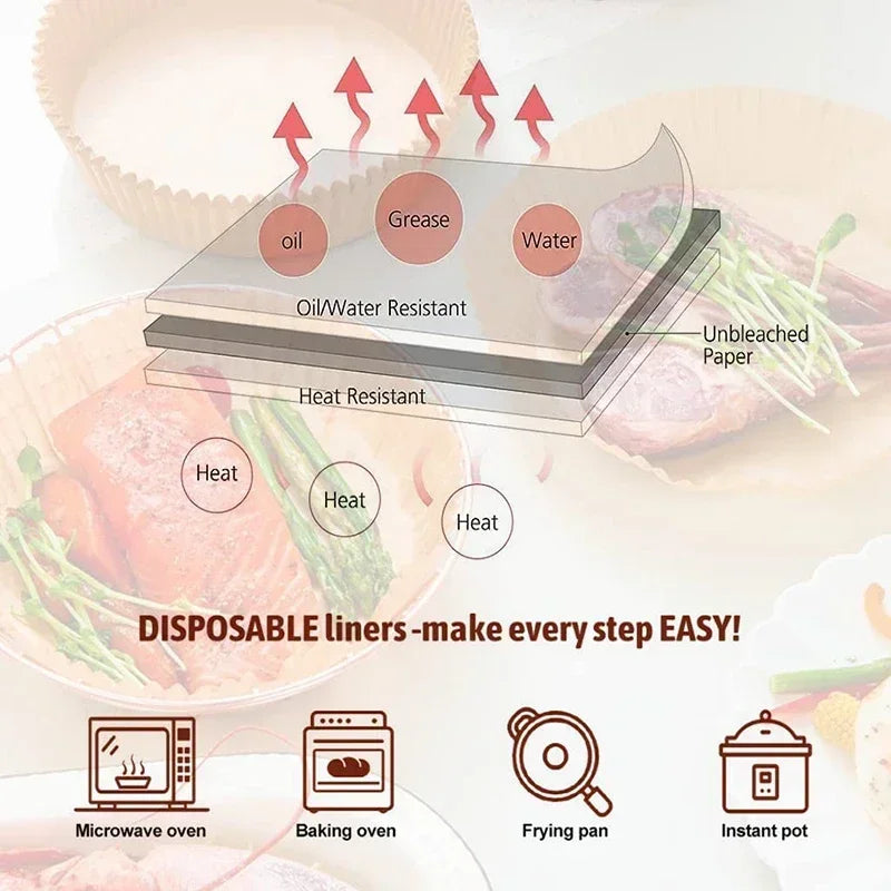 300PCS Air Fryer Disposable Paper Square Round Baking Paper Barbecue Plate NonStick Mat Kitchen Oven Oil Absorbing Paper Tool
