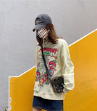 Harajuku Retro Top Strawberry Print Sweatshirt  Women Loose Streetwear Sweatshirts American  Oversized Pullovers