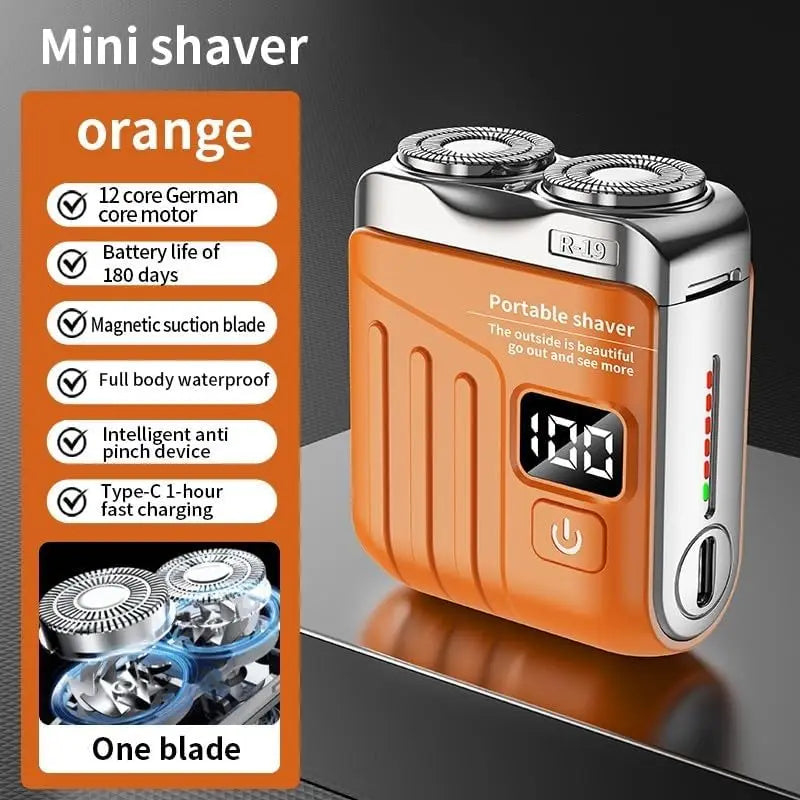 Portable Electric Shaver R-19, 9000 RPM German Motor, Wet & Dry Use, Magnetic Blades, 180 Days Battery Life, LED Display