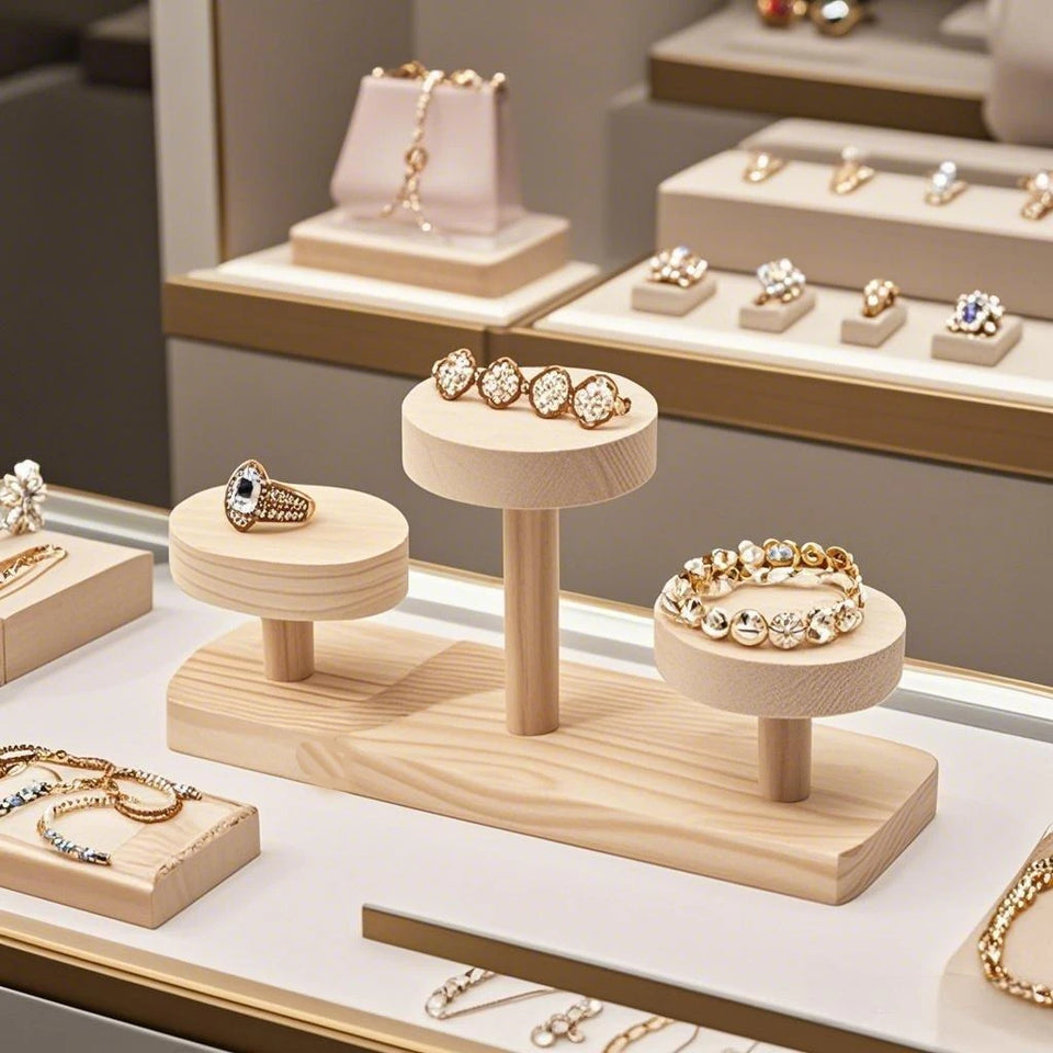 Wooden Ladder Shelf Multi Round Display Stand Storage Rack Solid Versatile Wood Jewelry Display Stand Cosmetics Doll Storage Rac