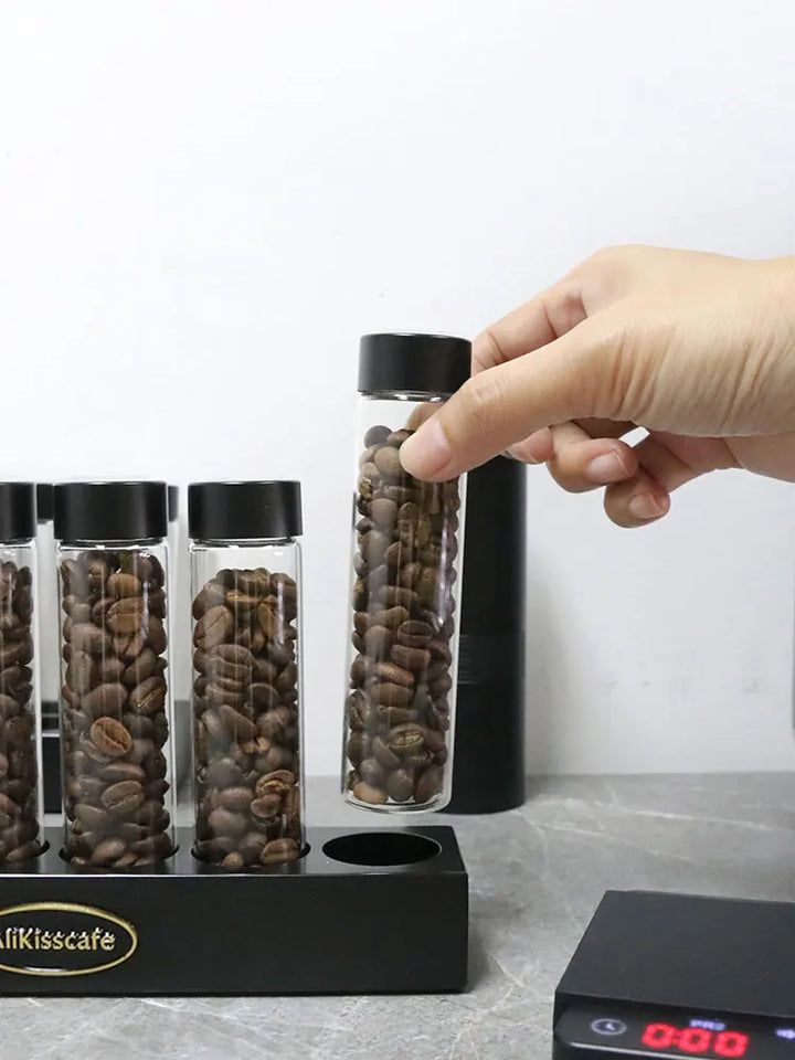 Coffee Beans Storage Container Tube Display Rack One-Way Exhaust Valve Single Dose Tea Bottle Glass With Funnel Barista Tools