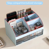 Home Office Desktop Stationery Storage Box 6 Compartments 2 Drawers Decorative Desk Organizer Dressing Table Makeup Storage Case