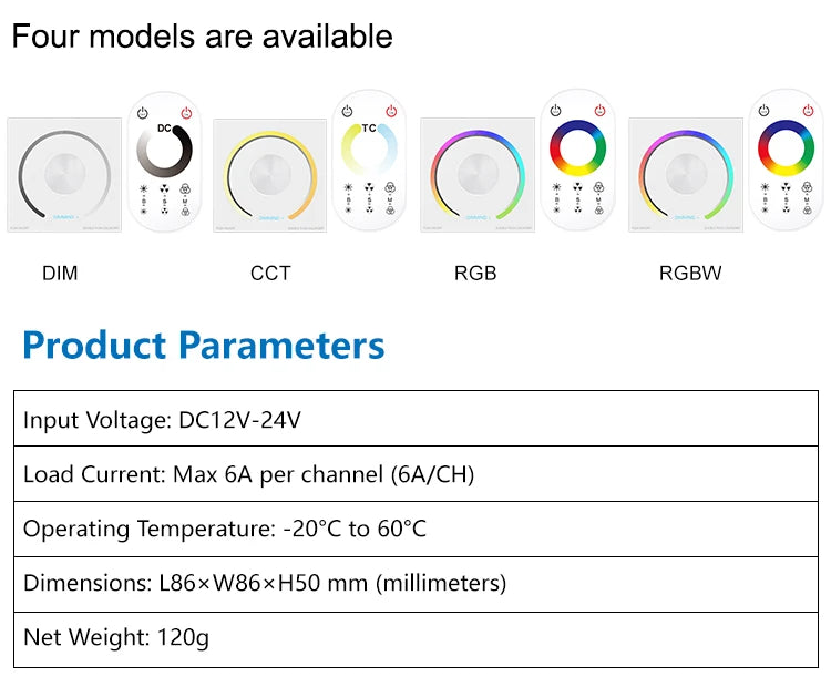 LED Light Strip Wallmount Glass Pannel Touch PWM Controller Dimmer CCT RGB 12V 24V 6A/CH Home Commercial 0-100% Smooth Dimming