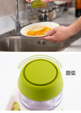 Multi-Use Kitchen Dish Brush, Soap Dispensing Palm Brush with Tray, Universal Scrub Brush for Household Cleaning