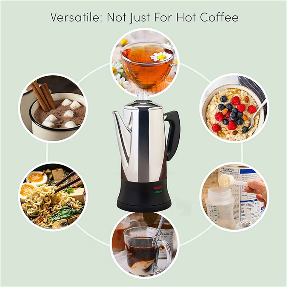 Electric Percolator 1.8L 12Cup Italian Coffee Maker Stainless Steel Quick Heating Reusable Filter Basket Fast Brew Home Office