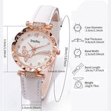 6PCS/Set Fashion Rhinestone Women's Watch Leather Band Analog Quartz Watches Rhinestone Heart Jewelry Set（Without Box）