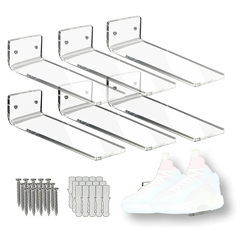 6Pcs Clear Floating Sneaker Shelves Wall Mounted Shoe Display Stand Transparent Shoe Racks For Bedroom Living Room
