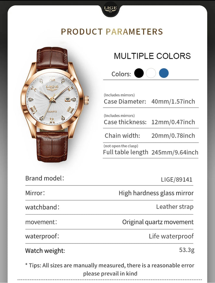 LIGE New Luxury Watch for Men Military Leather Man Wristwatch Quartz Clock Waterproof Luminous Date Week Men's Watches Reloj+box