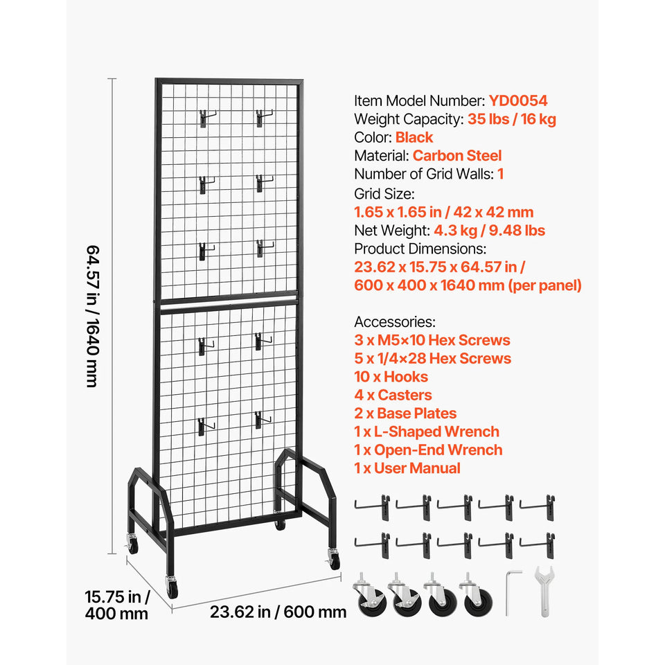 SucceBuy Grid Wall Panel Wire Grid Panels Display Rack Movable Art Display Shelf with Wheel Carbon Steel Gridwall for Craft Show