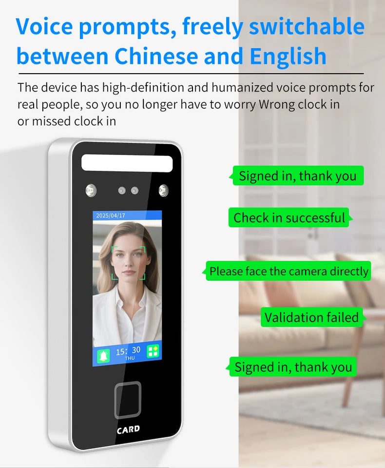 AI-Powered Biometric Fingerprint and Face Recognition 4.3in Turnstile Card Reader for Time Attendance and Access Control