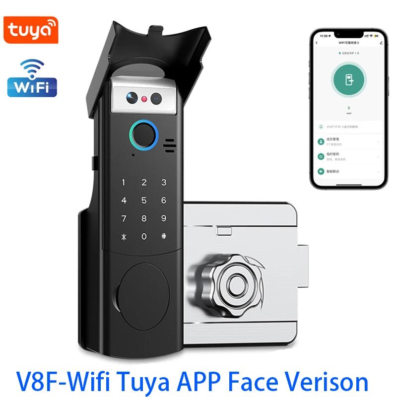 Outdoor Waterproof Smart Tuya Wifi Lock 3D Face Recognition Digital Code Keyless App Fingerprint Lock With Rechargeable Battery