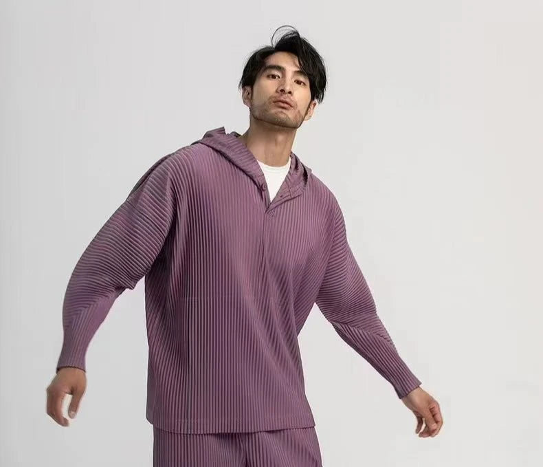 Miyake Pleated Men's Sweatshirt Hoodie Classic Pleated 2025 Summer New Tops Loose Casual Simple Drawstring Pullover Hoodie Male