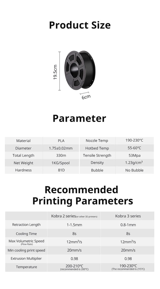 ANYCUBIC PLA 3D Filament For FDM 3D Printer 1.75mm Eco-friendly 3D Printing Material Failment For Kobra S1C 5KG EU US Warehouse