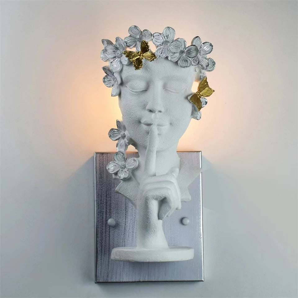 Dropshipping Resin led Wall Lamp Modern Girl Portrait Wall Light Face Art Lamp Bedroom Living Room Home Decor Lighting Luminaria