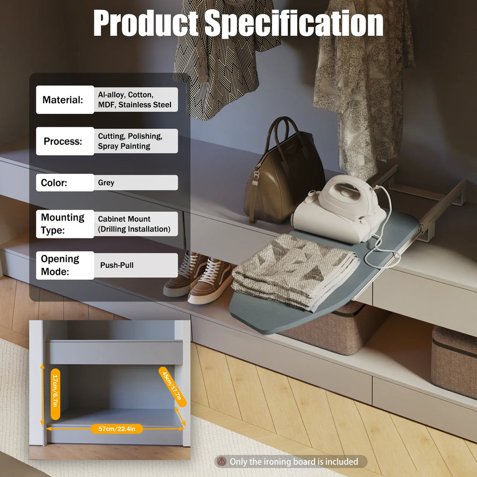 80cm Modern Retractable Ironing Board Closet Pull-Push Stow Away In The Cabinet