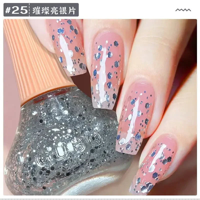 New Oily Gel Nail Polish Glitter Sparking Autumn Winter Milk Coffee Color Varnish No Bake Quick Dry Nail Art Salon Nail Polish