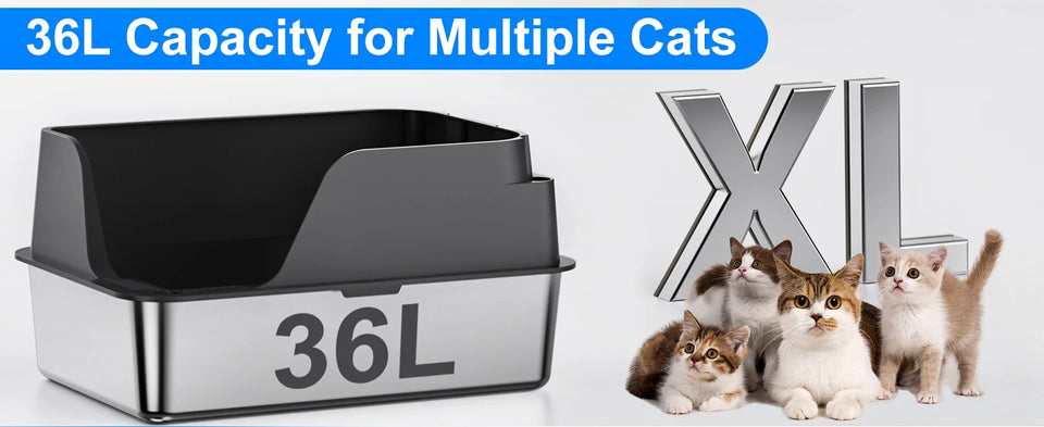 Stainless Steel Cat Litter Box,  Extra Large Splash-proof & Leak-proof Litter Box Suitable for Large Cats