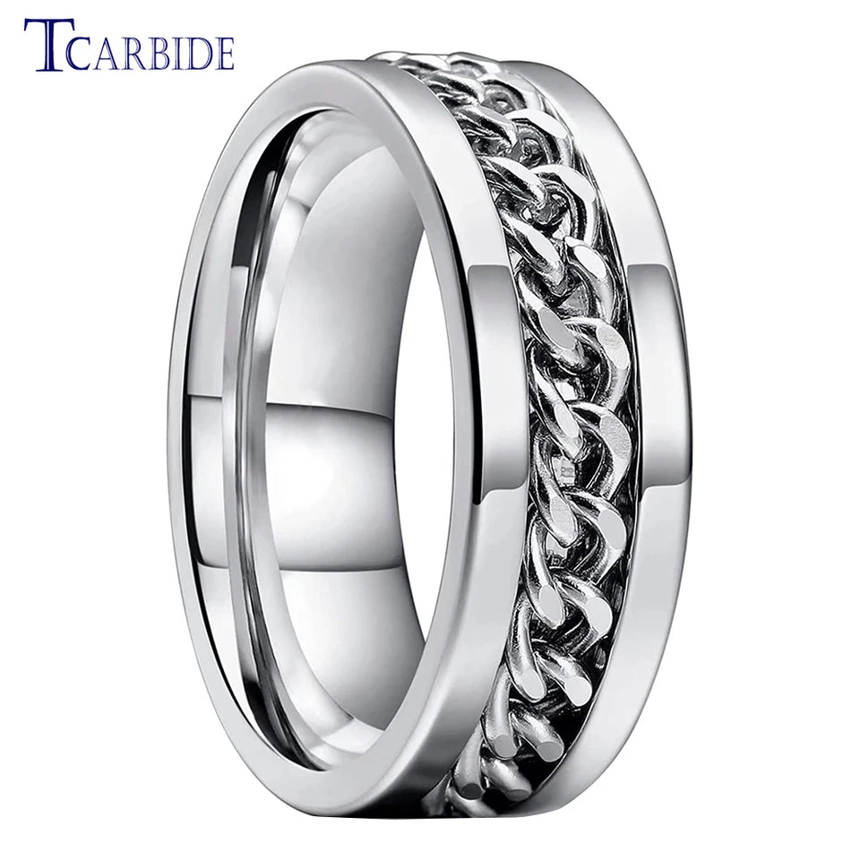 Dropshipping 8mm New Arrivals Men Women Stainless Steel Rotate Chain Ring Stepped Grooved Brushed Festival Fashion Gift Jewelry