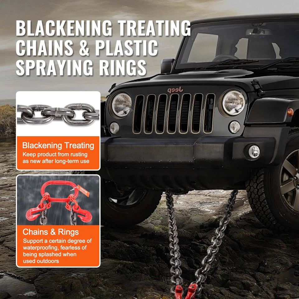 SucceBuy G80 V Bridle Chain Towing Chain Bridle with 15" J Hooks & Grab Hooks Transport Tow Chains for Flatbed Trailer Wrecker