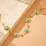 DIEYURO 316L Stainless Steel Retro Turquoise Hollowed Out Flowers Bracelet Women New Trendy New Fashion Wrist Chain Jewelry Gift