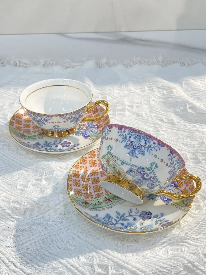 Classical Porcelain Cup&saucer 220ml Gold-plated Coffee Mug Water Mugs Dining Table Afternoon Tea Teacup Fruits Juice Cup