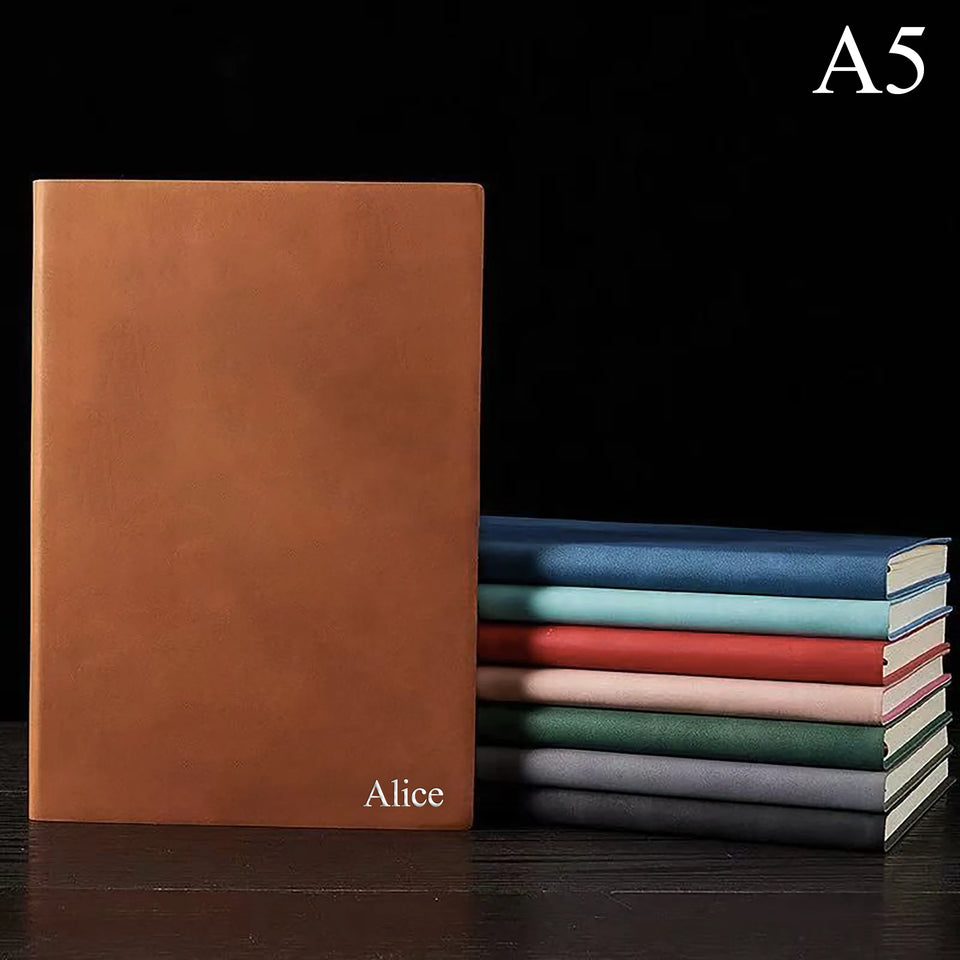 Personalized Custom NoteBook 3D Silvery Engraving Name Minimalist Notebook Faux Leather A5 Soft Cover with Bookmarks