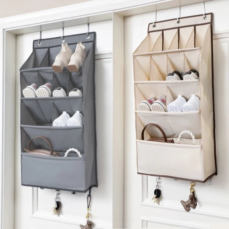 Multi-pockets Wall Storage Bag Large Over Door Hanging Shoe Organiser Behind Doors with 4 Metal Hooks Shoes Rack Storage Bags