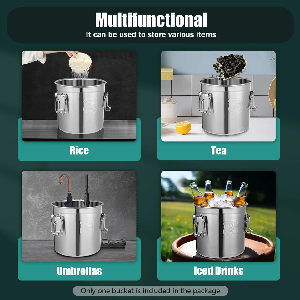 12L Stainless Steel Cereal Container Metal Kitchen Rice Oil Storage Bucket Airtight Durable Corrosion Resistant for Flour Cereal