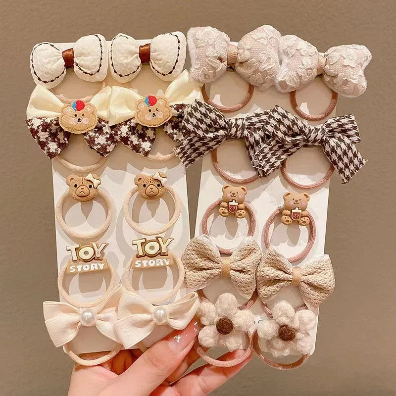 10PCS/Set Milk Coffee Girl Hair Ropes Cute Rabbit Bow Baby Princess Ponytail Rubber Bands Hair Accessory for Girl
