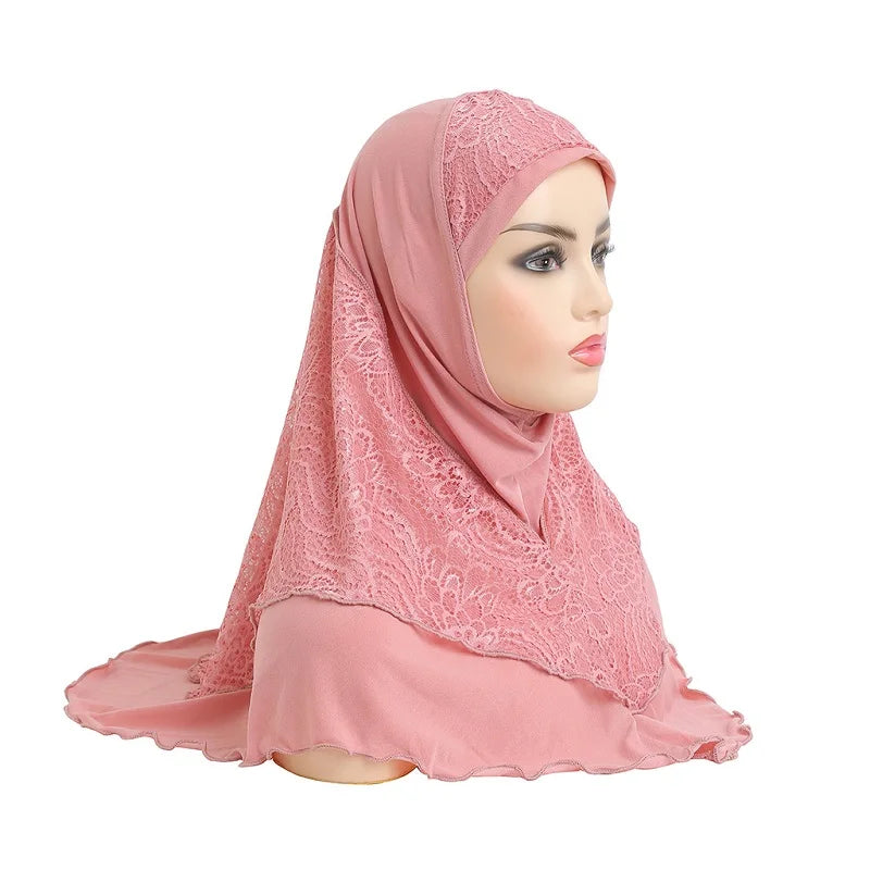 New Arrivals 70*60CM Women Crystal Hemp Turban Hats Lace Splicing Muslim Head Wrap Fashion Scarves Hijab For Lady