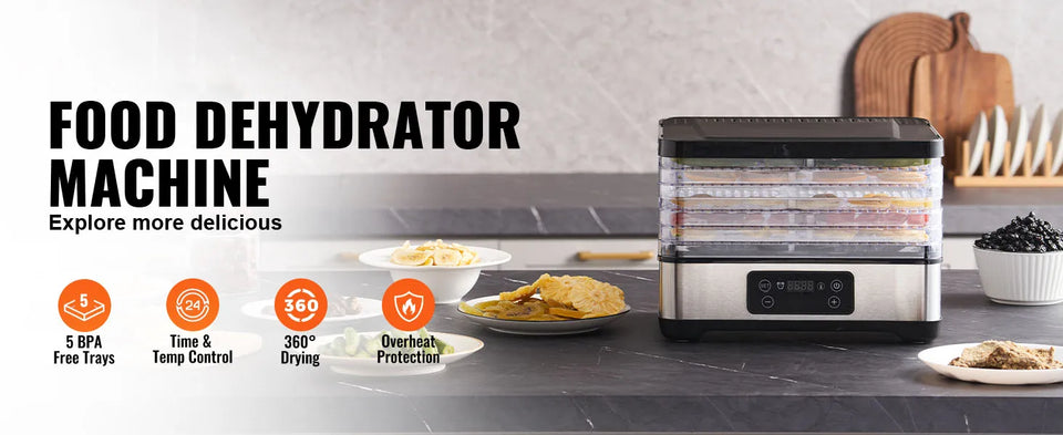 SucceBuy 5 Tray Food Dehydrator Machine 300W Stainless Steel Electric Food Dryer w/ Digital Adjustable Timer & Temperature