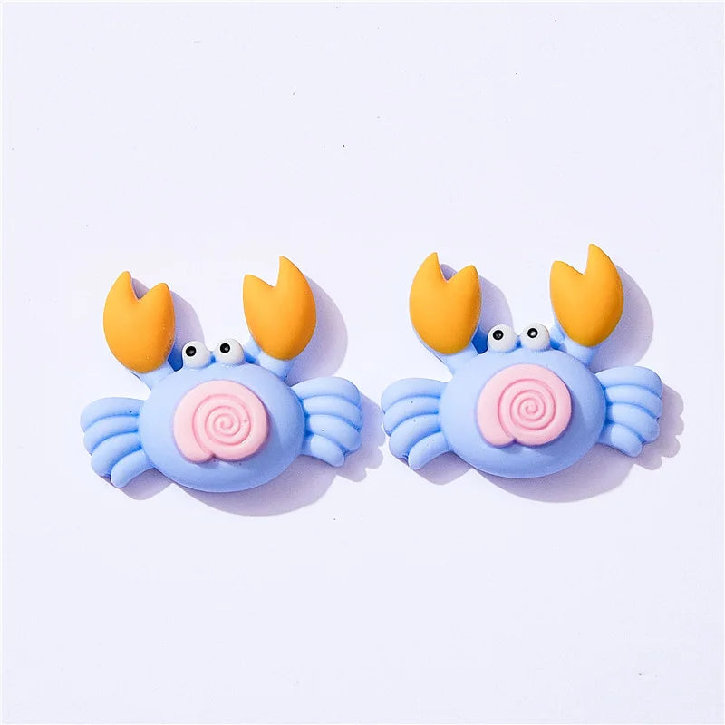 10Pcs Colorful Ocean Animals Resin Crab Fish Float Bottle Beach Slipper Surfboard Flatback Scrapbook Craft DIY Figurine Decor