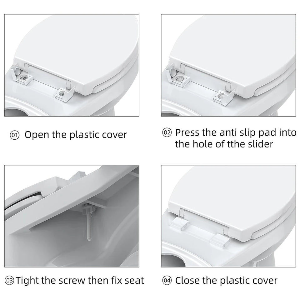 17"/19" Elongated Round White Toilet Seat, Slow Soft Close Magnets Down Lock Quick Release, Quick Top Mount Toilet Seat