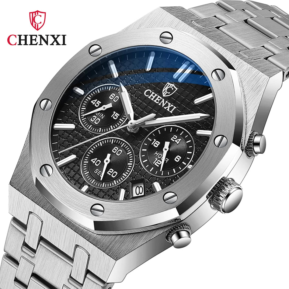 CHENXI Business Quartz Man Wristwatch Multi-function Luminous Calendar Men's Watches Waterproof Chronograph Stop Watch