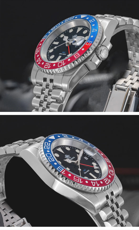 ADDIESDIVE Fashion GMT Watch for Men Super Luminous AD2050 Wristwatches Luxury Luminous 20Bar Diving Stainless Steel Man Watches