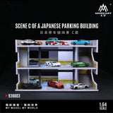 Diorama 1/64 Car Parking Lot with LED Lighting Japanese Commercial Building Model Scene Garage Display Model US