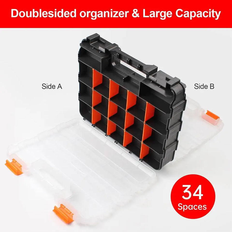 Hardware Organizer Box 34 Compartments Organizer W/ Removable Dividers Double Side Screw Organizer For Nuts, Bolts Screws Nails