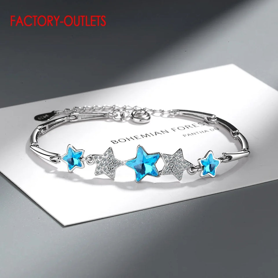 Wholesale Genuine 925 Sterling Silver Bracelet New Arrivals Female Fashion Jewelry Stars Shape Pendant Bracelet Women Girls