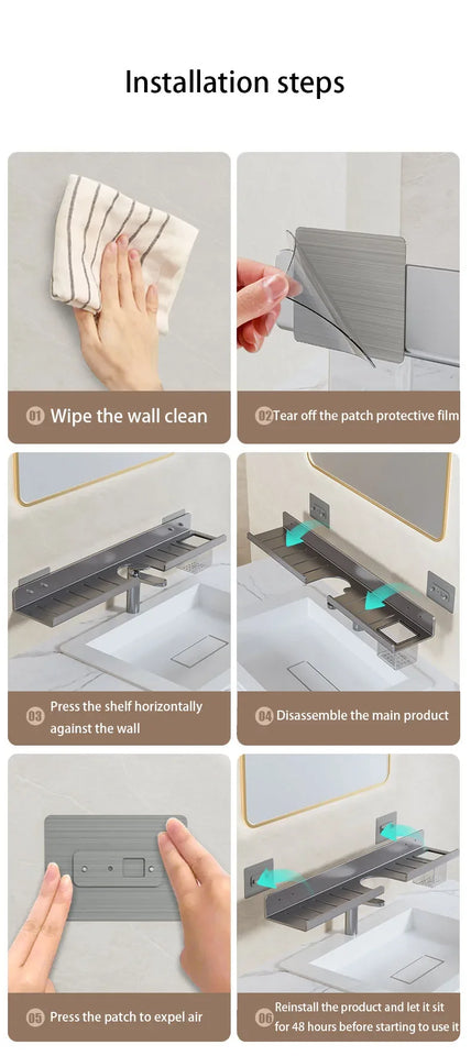 Washroom Faucet Sink Wall-mounted Punch-free Organizer In Front Of The Mirror Bathroom Shower Gel Storage Shelf