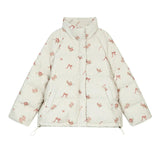 ELFSACK 2025 Winter New Arrivals Y2K Sweet Cute Solid Rose Bow Graphic Hoodless Half High Stand Collar Short Down Jacket For Wom